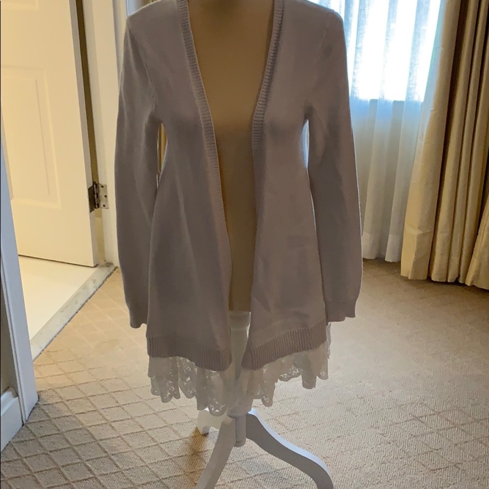 Perfect for spring off white lace trim cardigan